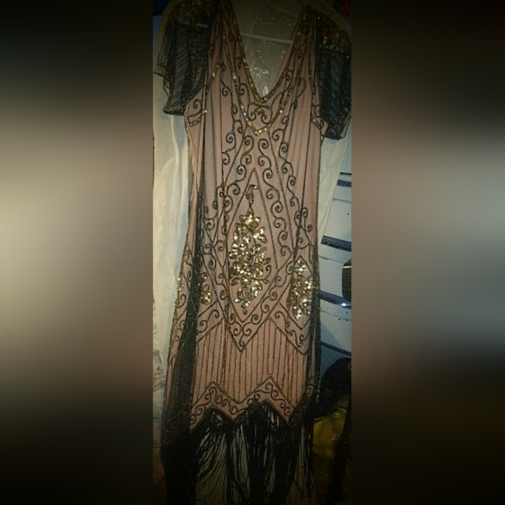 Vinage-Black and Tan Sequins Gown